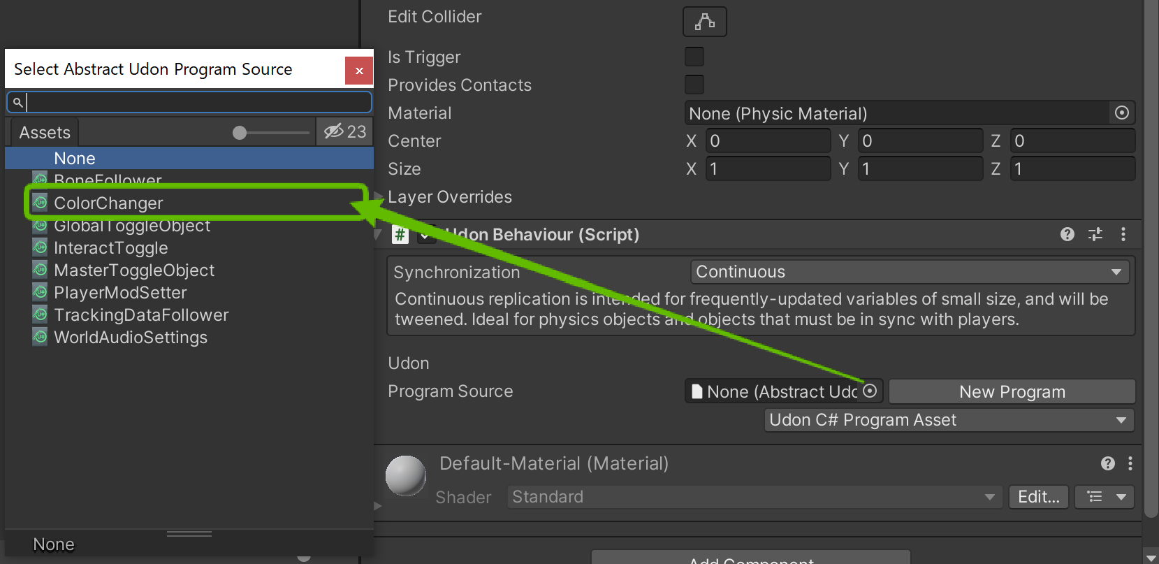 Udon Behaviourコンポーネントの設定