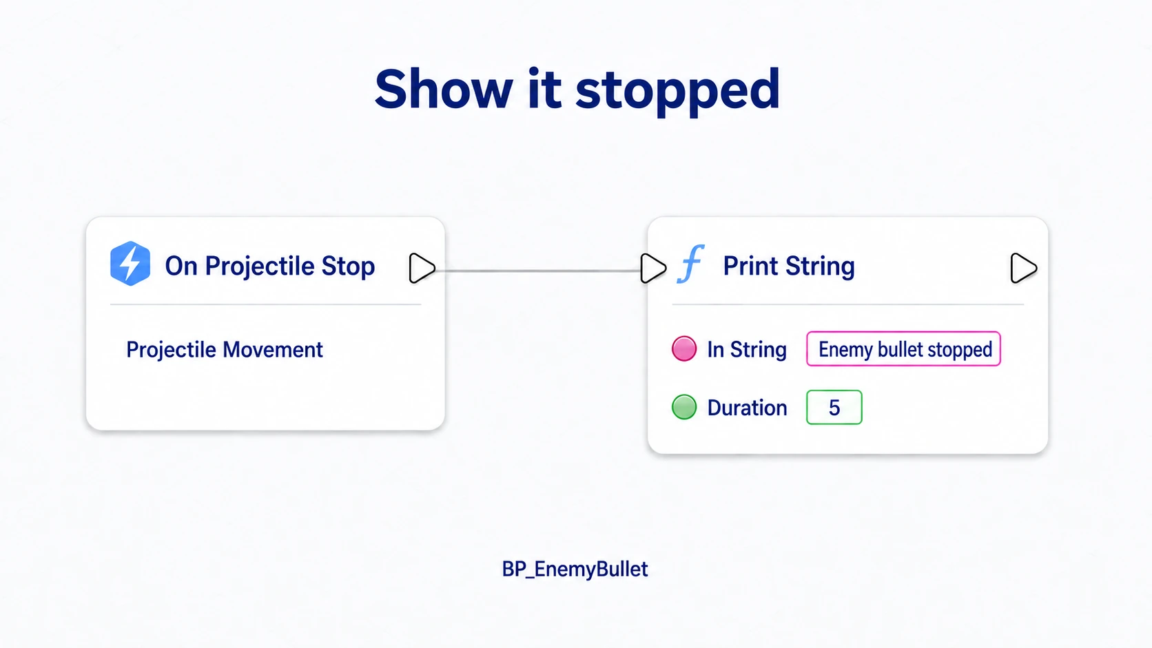 Connecting On Projectile Stop to a Print String showing the enemy bullet stopping