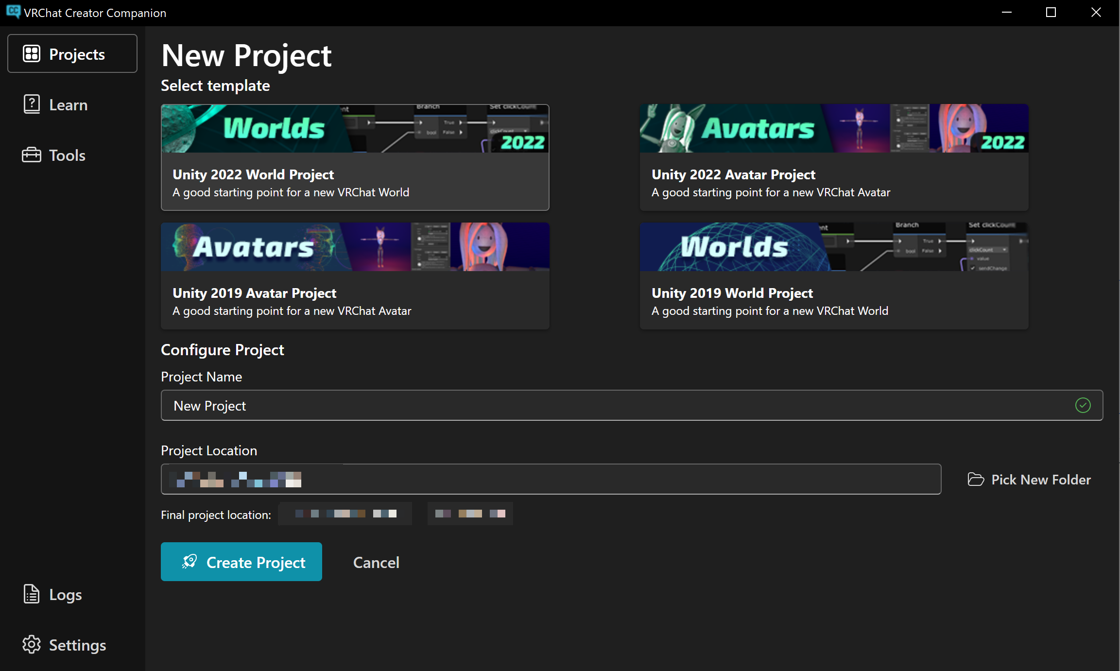 VCCのテンプレート選択画面