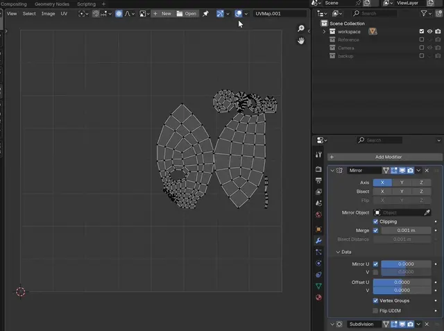 Viewport OverlayのModified Edgesを有効化した状態