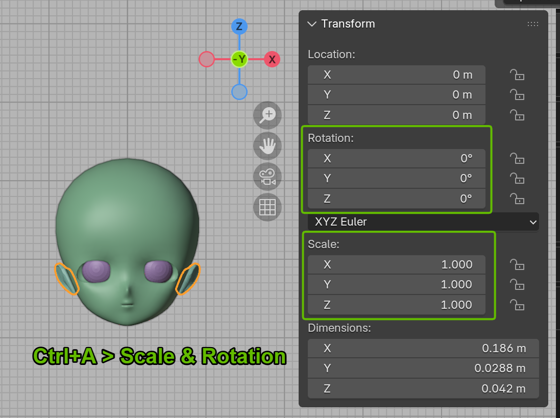 Scaleが1.000に修正された状態