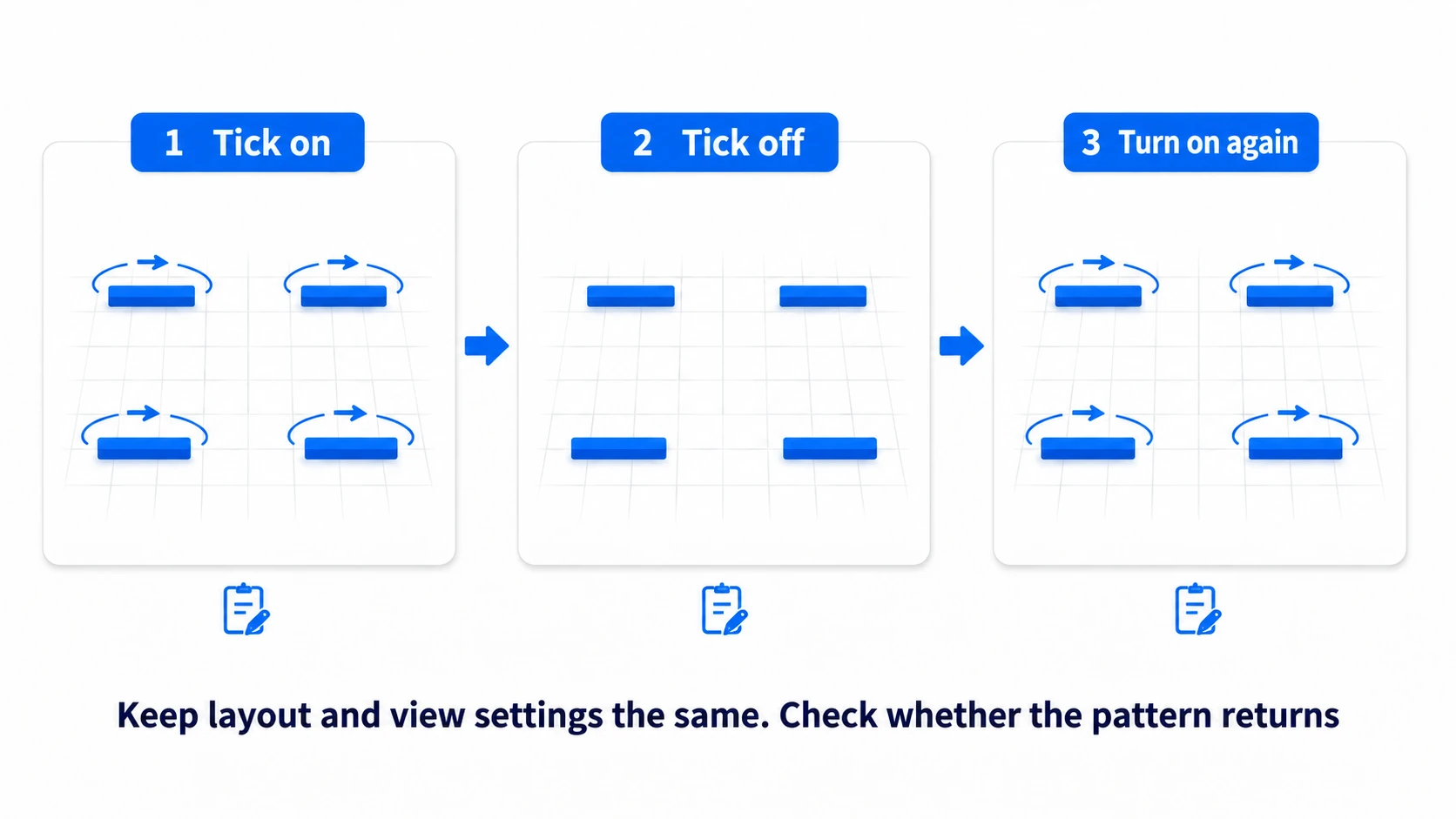 Keeping the same prop placement and checking the difference across Tick on, off, and on again