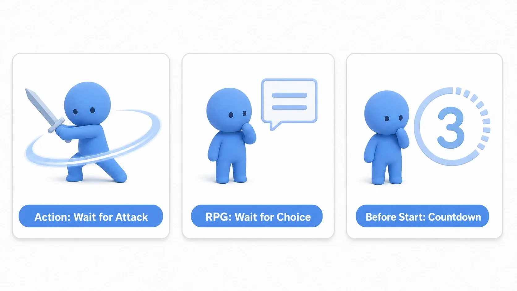 Situations where await is used: attacking, dialogue, and pre-start waiting
