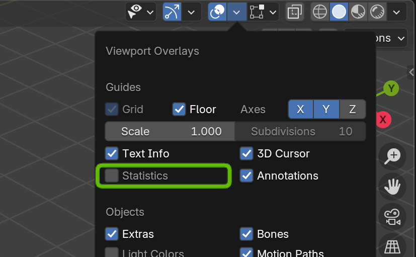 ビューポートオーバーレイの統計オプション