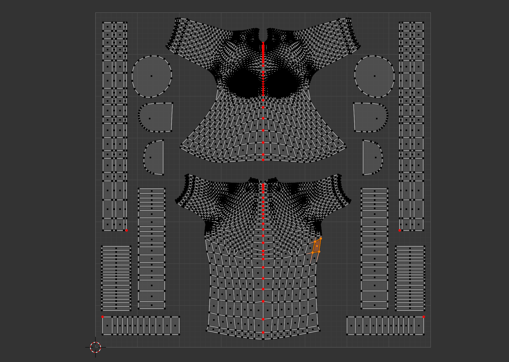 UV展開の結果：シームに沿ってモデルが2Dに展開された状態