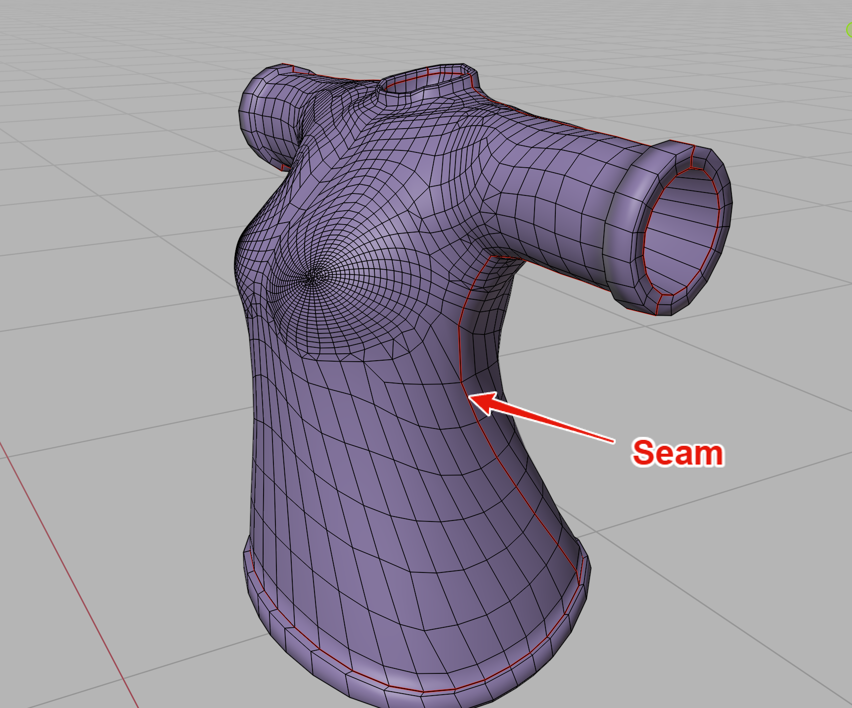 シームの例：赤い線がシーム（切れ目）を示している