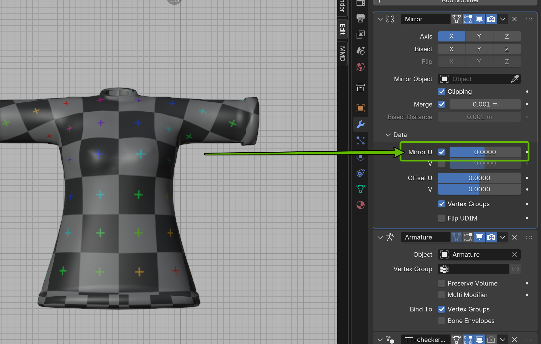 ミラーモディファイアのMirror U設定