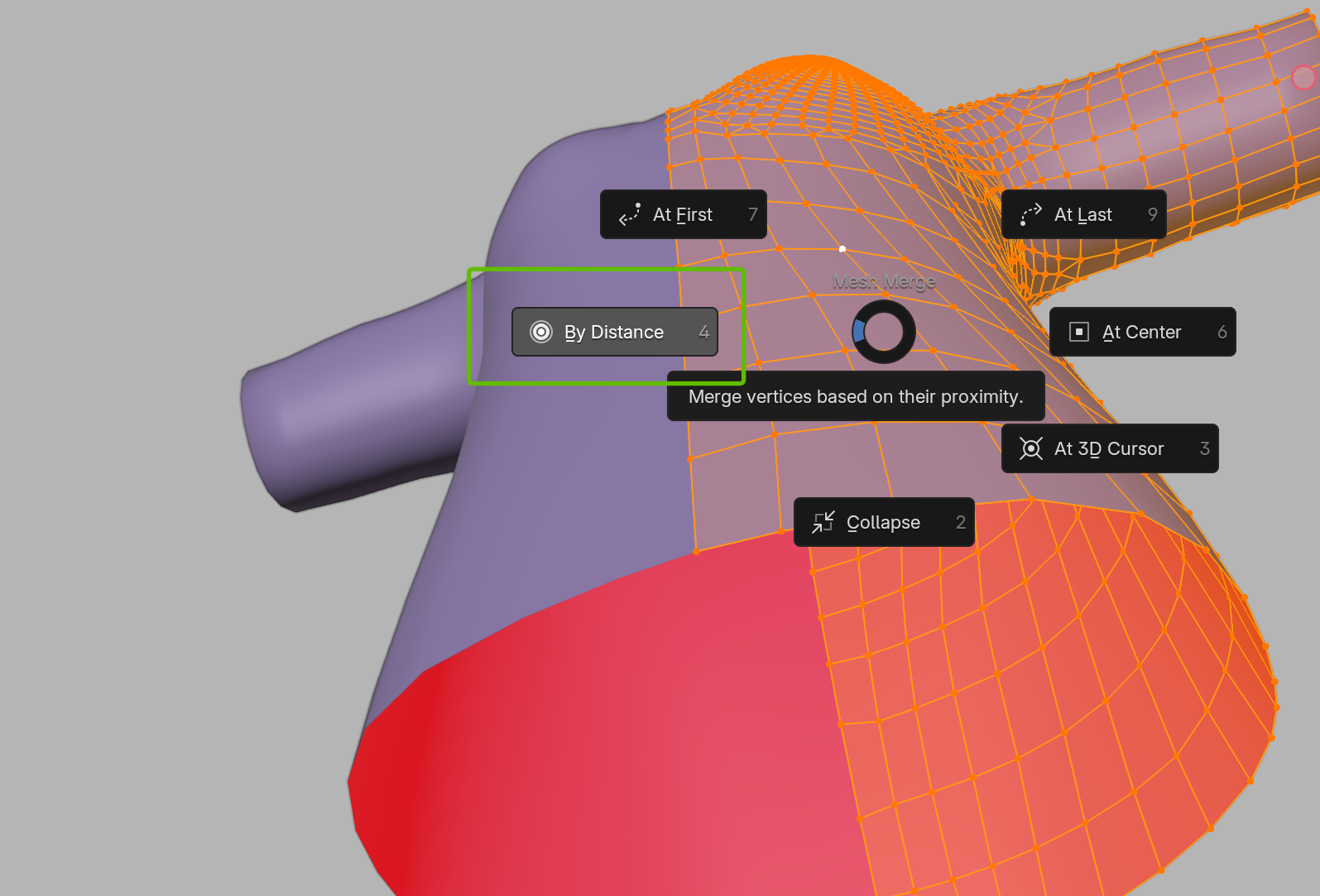 M → 距離でマージ メニュー