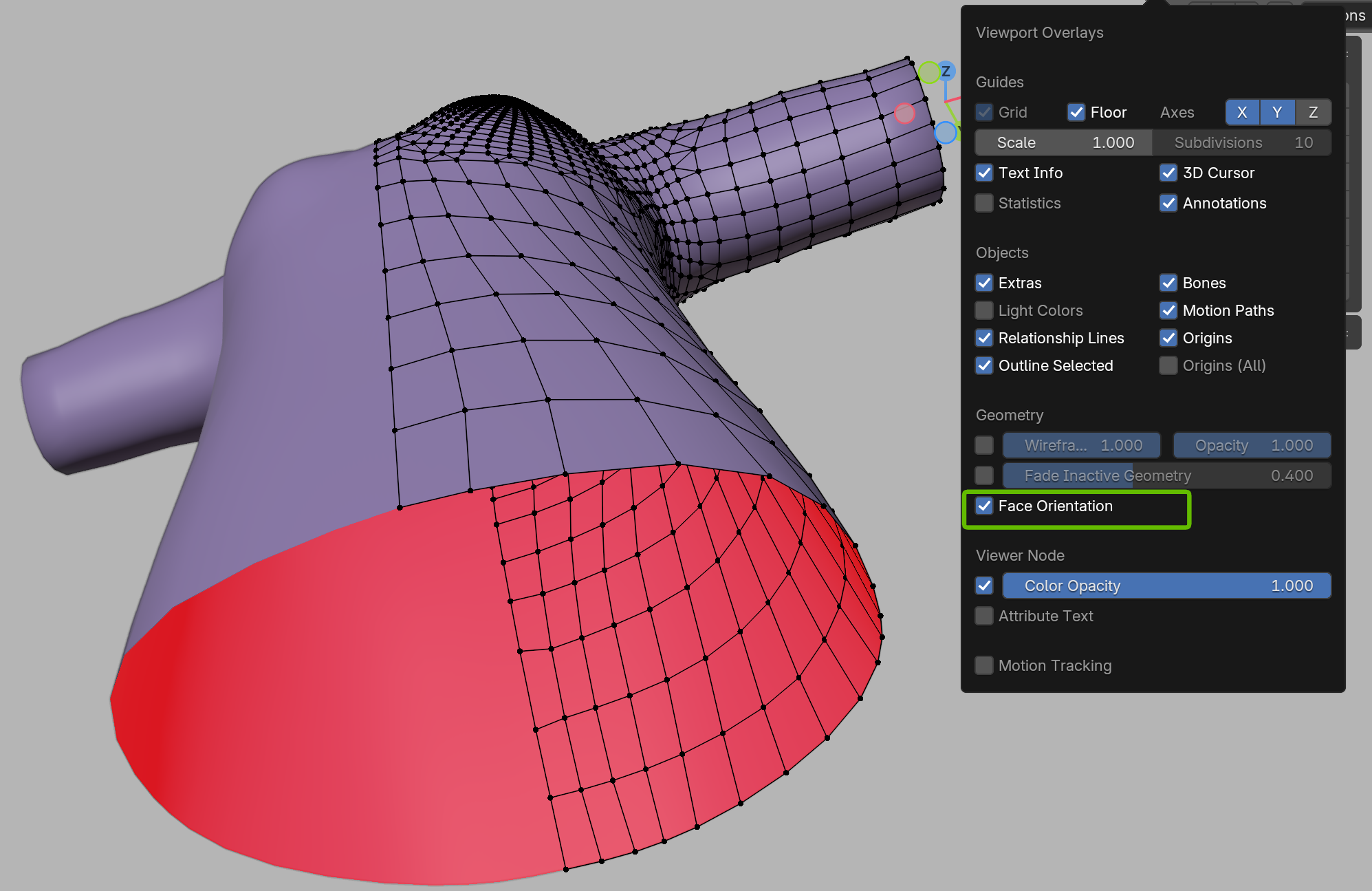 Face Orientationで法線の向きを確認