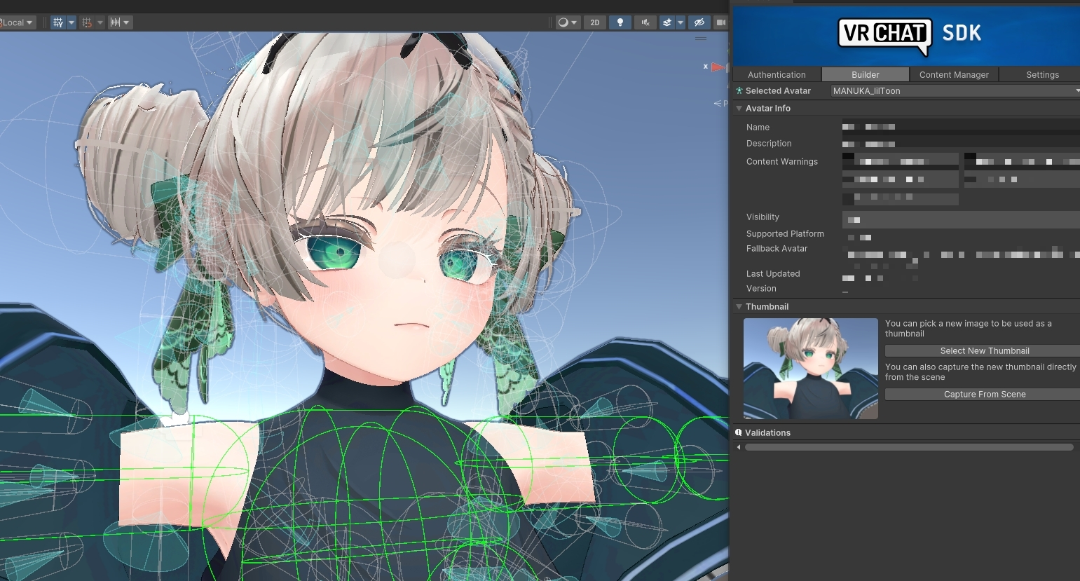 UnityのInspectorでシェイプキー(BlendShapes)を調整する様子