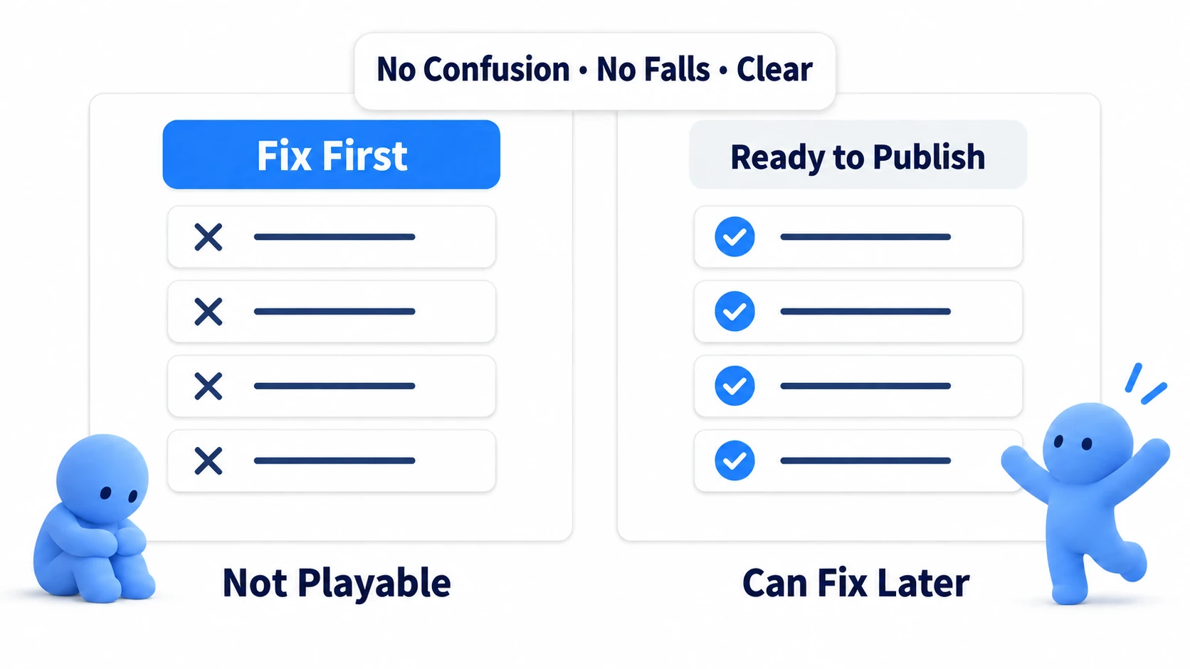 Fix what makes it unplayable. Everything else can wait