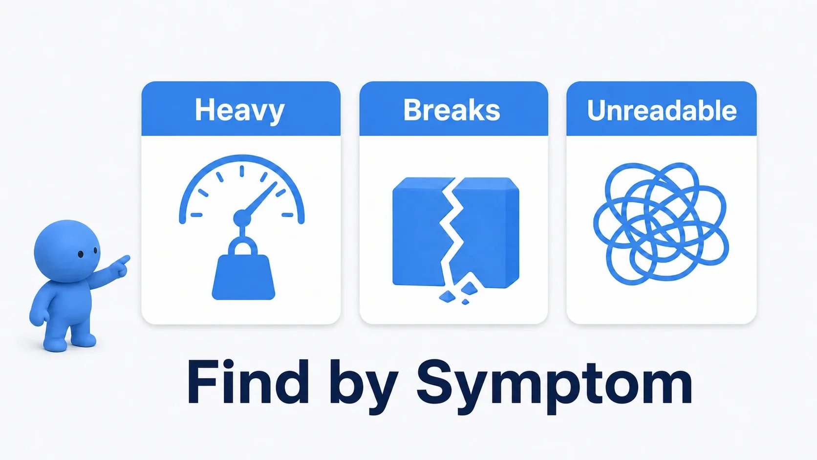 10 mistakes sorted into three drawers labeled slow, fragile, and unreadable