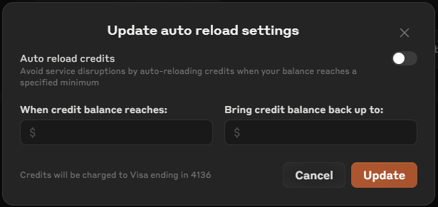 Anthropicの自動リチャージ設定画面