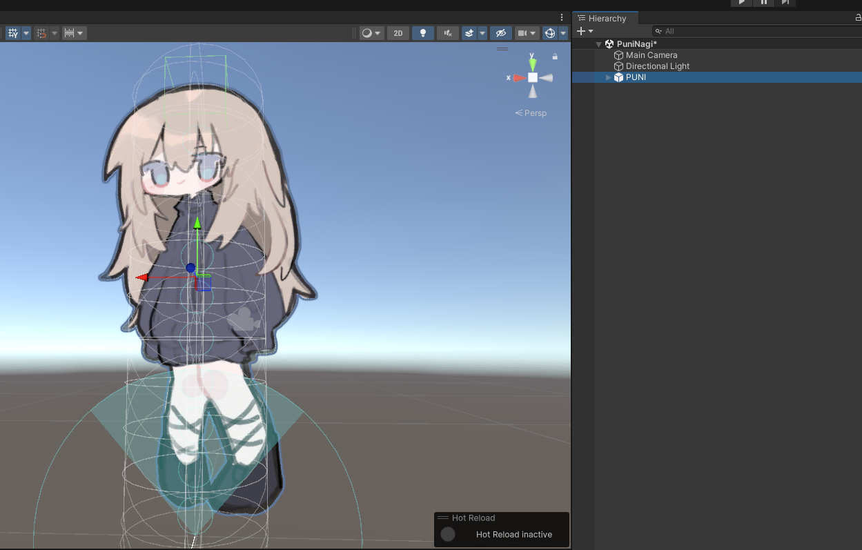 インポート完了後、PUNI Prefabをヒエラルキーに配置