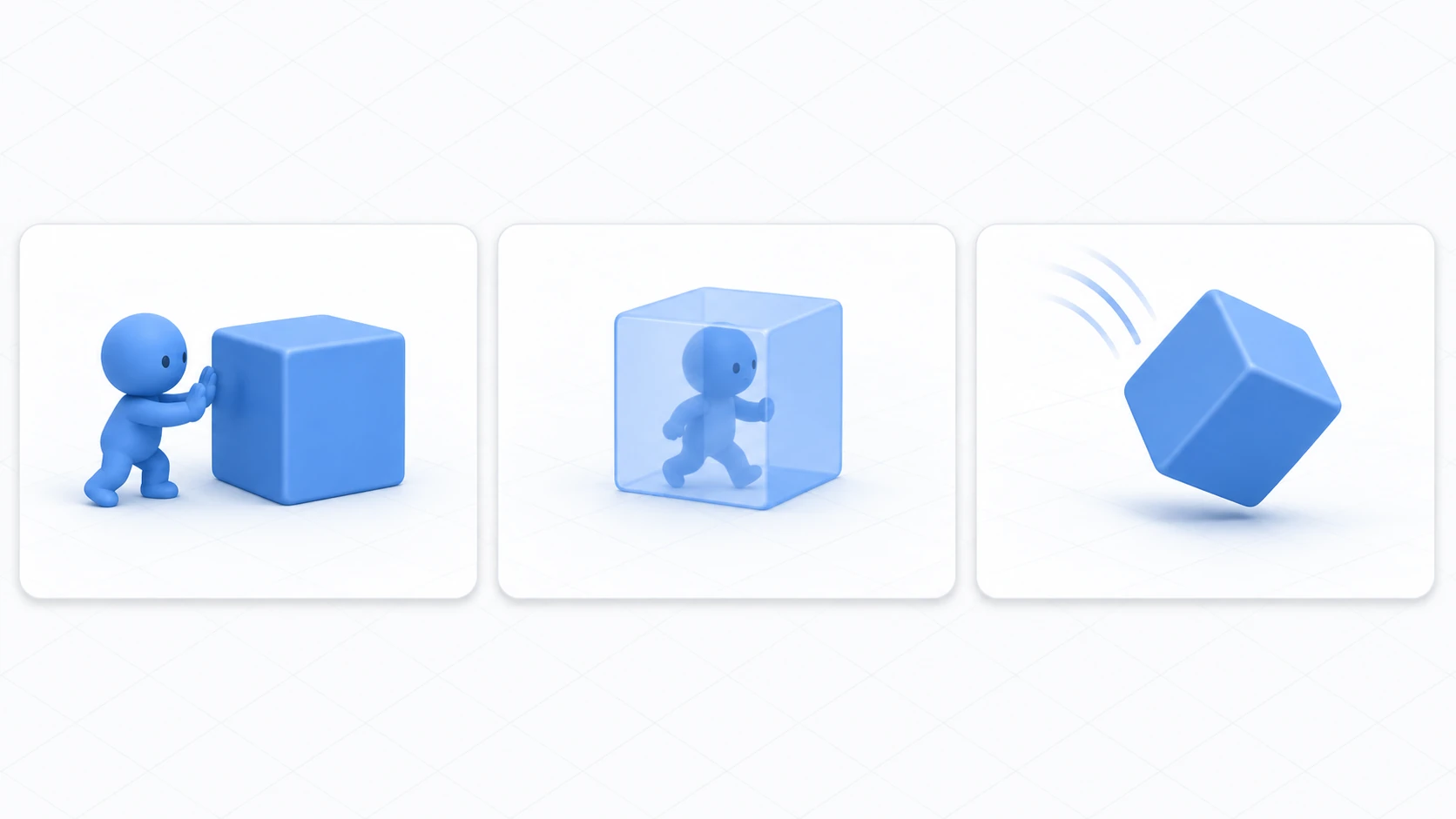 同じCubeが3つ並び、それぞれ振る舞いが違う
