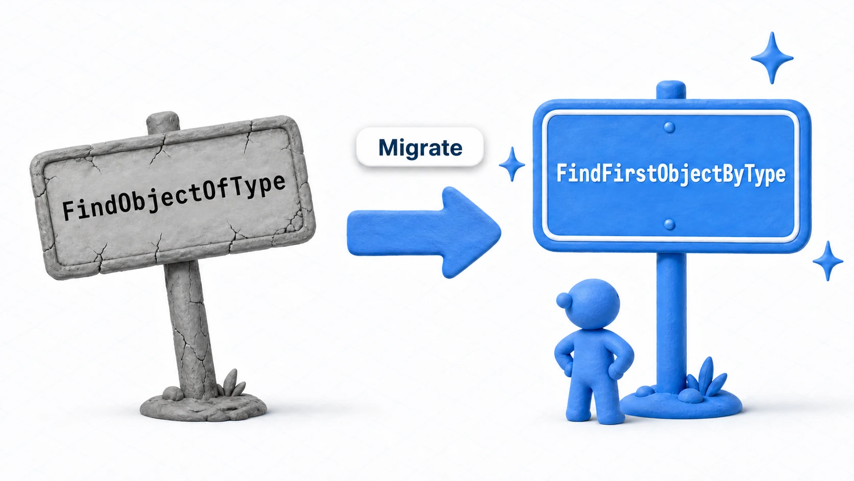 Conceptual image of migrating from old to new APIs, showing an old road sign being replaced with a new one