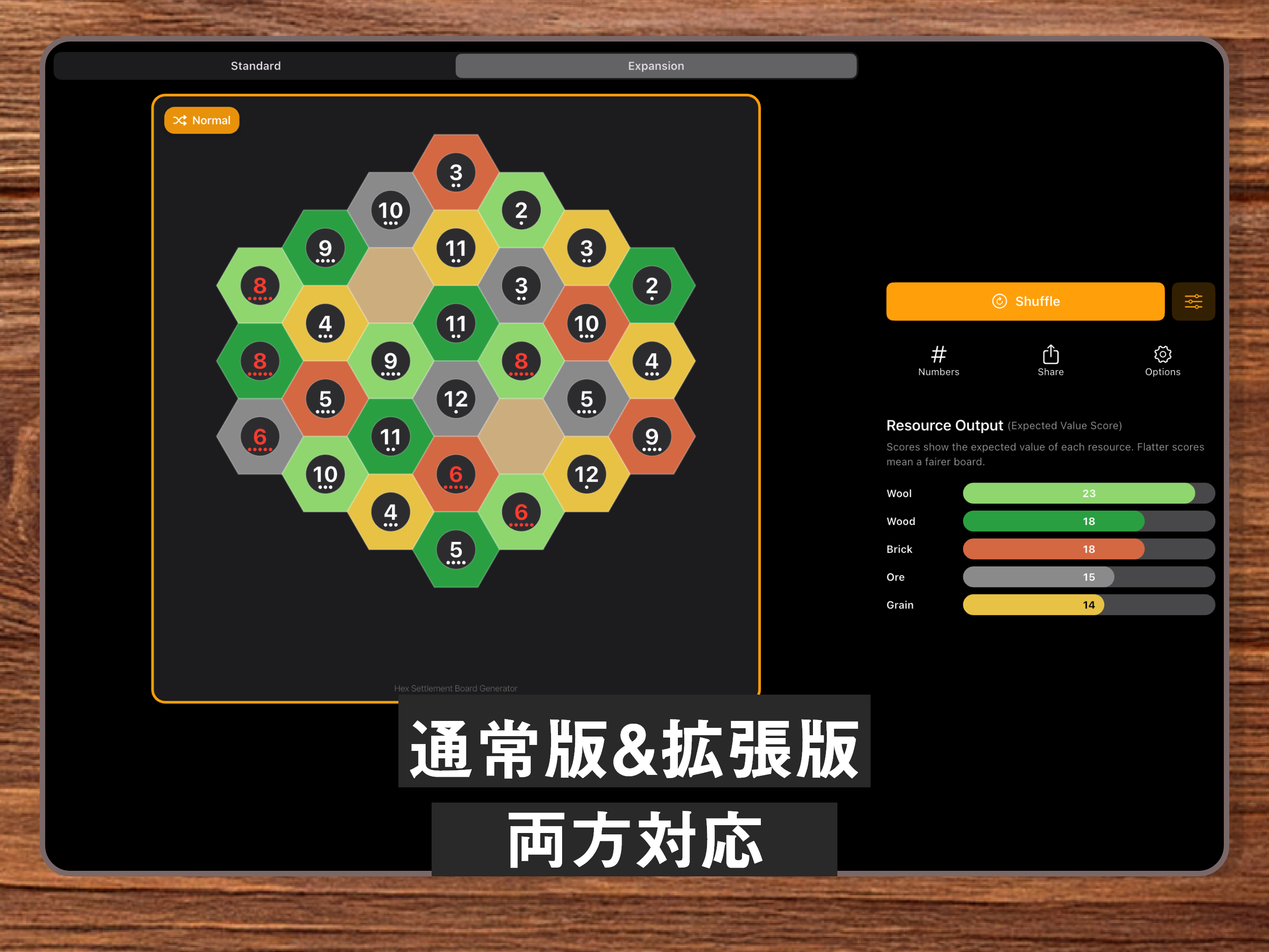 リソース配分と確率表示を備えた詳細パネル